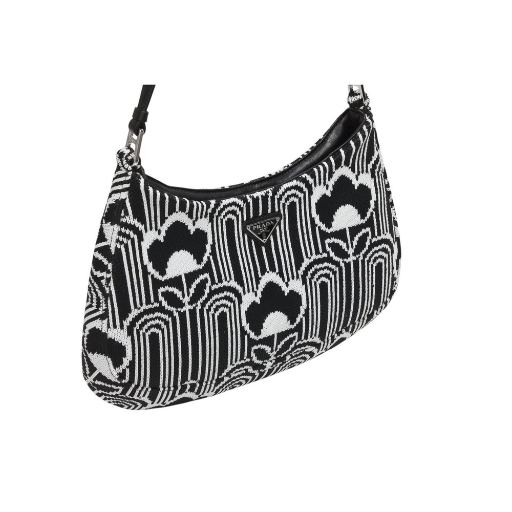 Prada Shoulder bag Cleo One black white knit Hobo jacquard - Picture 4 of 10